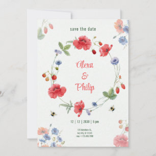 Invitation Aquarelle Poppys Rouges Rustiques Fraises