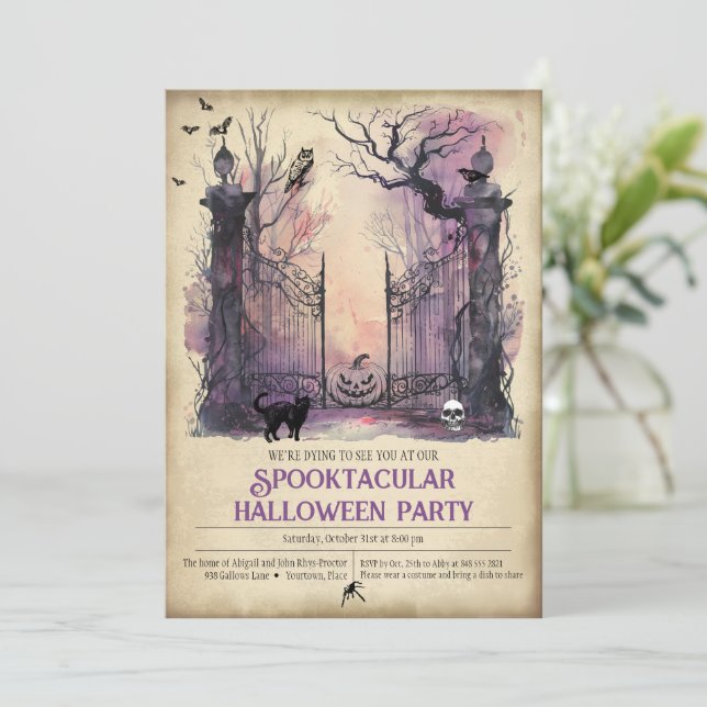 Invitation Aquarelle Porte gothique Entrée Halloween (Debout devant)