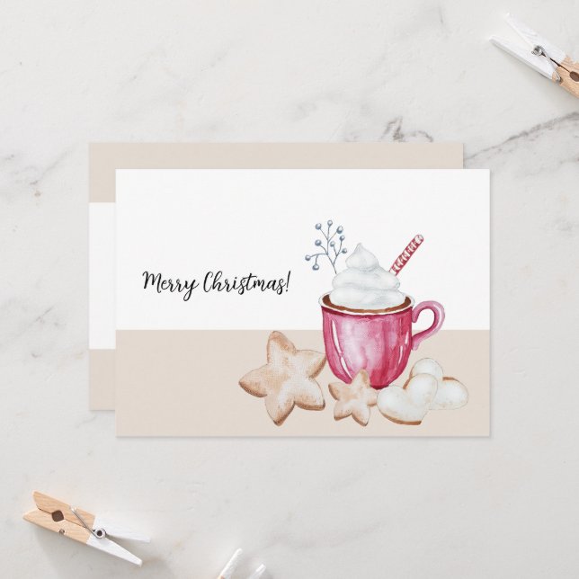 Invitation aquarelle pour chocolat chaud et cookie (Devant/Arrière en situation)