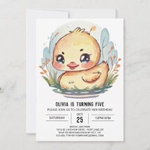 Invitation Aquarelle pour enfants canard à étang Anniversaire