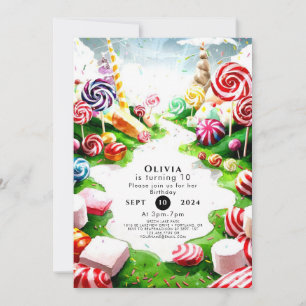 Invitation Aquarelle pour enfants Candyland Anniversaire