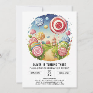 Invitation Aquarelle pour enfants Lollipop Anniversaire