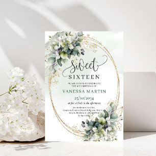 Invitation aquarelle pour Sweet 16 en vert sauge b