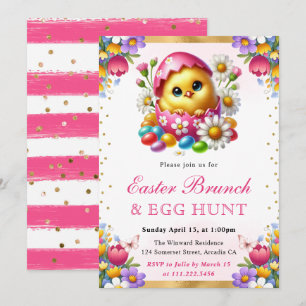 Invitation Aquarelle Poussin de printemps dans l'oeuf Brunch 
