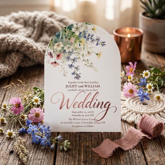 Invitation Aquarelle Prairie de Fleurs Rose Gold Mariage (Créateur téléchargé)