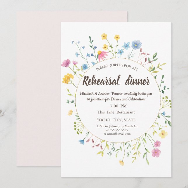 Invitation Aquarelle Prairie de Fleurs Sauvages Cadre (Devant / Derrière)