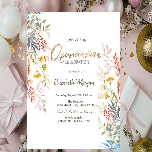 Invitation Aquarelle Prairie de Fleurs Sauvages Séchées Quinc (Créateur téléchargé)