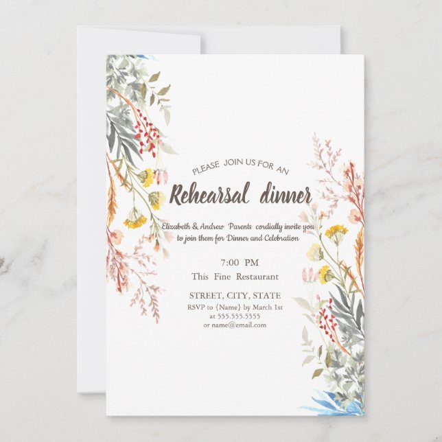Invitation Aquarelle Prairie de Fleurs Séchées (Devant)