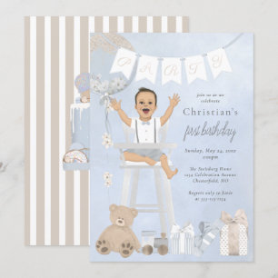 Invitation Aquarelle Premier anniversaire bébé en chaise haut