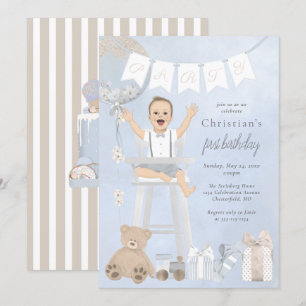 Invitation Aquarelle Premier anniversaire bébé en chaise haut