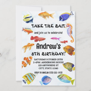 Invitation Aquarelle Prenez l'appât Pêche Anniversaire