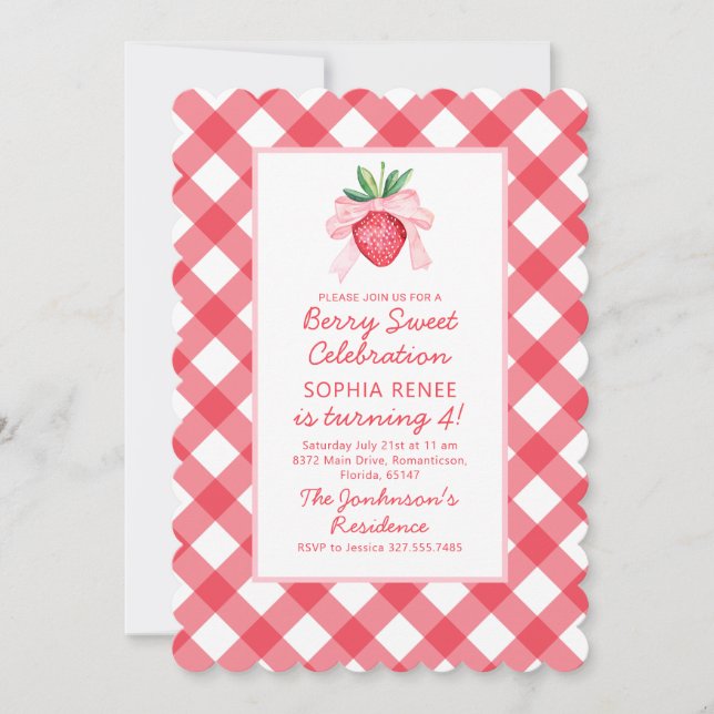 Invitation Aquarelle Preppy Fraises Berry Sweet (Devant)