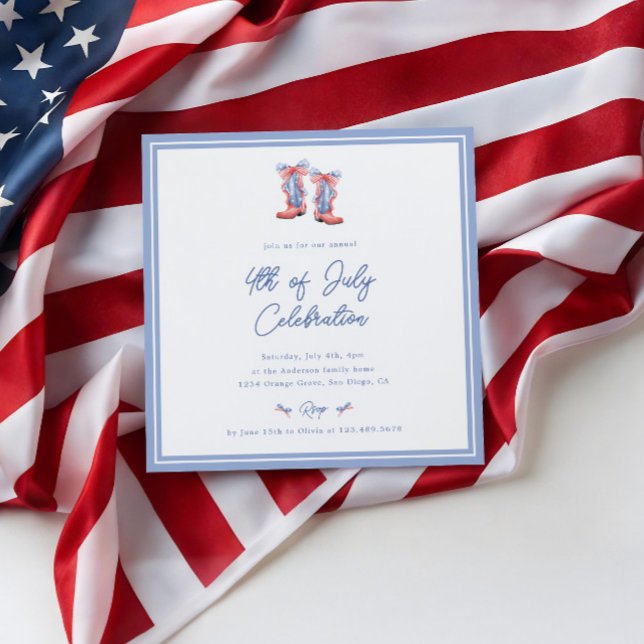 Invitation aquarelle préppy pour le 4 juillet avec (Créateur téléchargé)