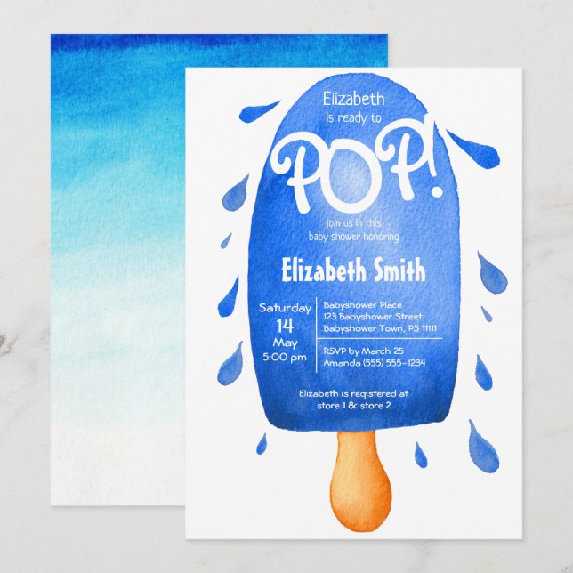 Invitation Aquarelle prête à pop baby shower bébé garçon (Devant / Derrière)