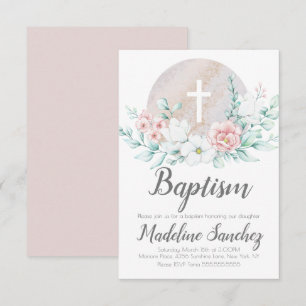 Invitation Aquarelle Printemps Baptême Floral Bébé Dédication