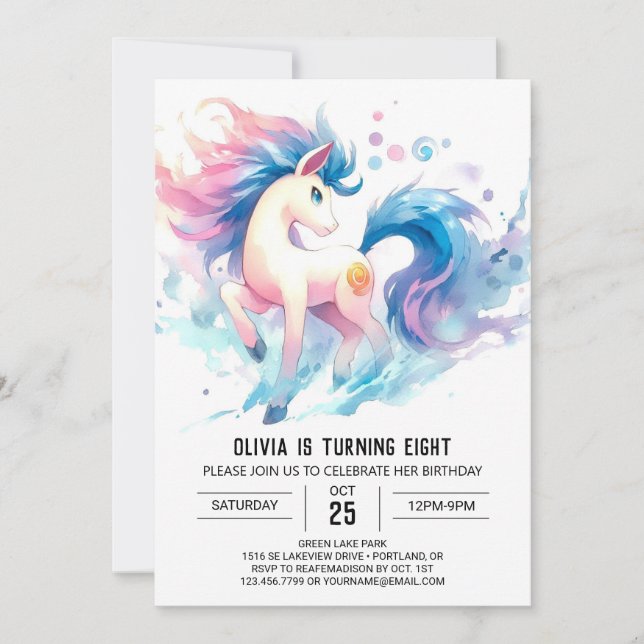 Invitation Aquarelle Printemps Cheval (Devant)