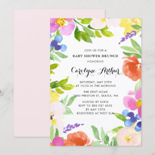 Invitation Aquarelle Printemps Fleurs Baby shower Brunch