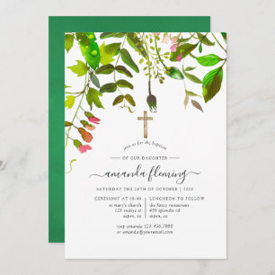 Invitation Aquarelle Printemps Foliage Baptême ou Christening