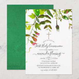 Invitation Aquarelle Printemps vert Première communion