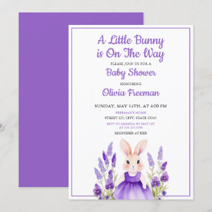 Invitation Aquarelle Purple Bunny Girl Baby shower Floral