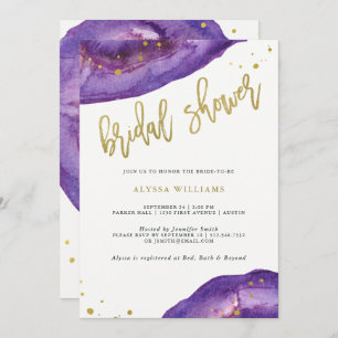 Invitation Aquarelle Purple et Gold Geode Fête des mariées