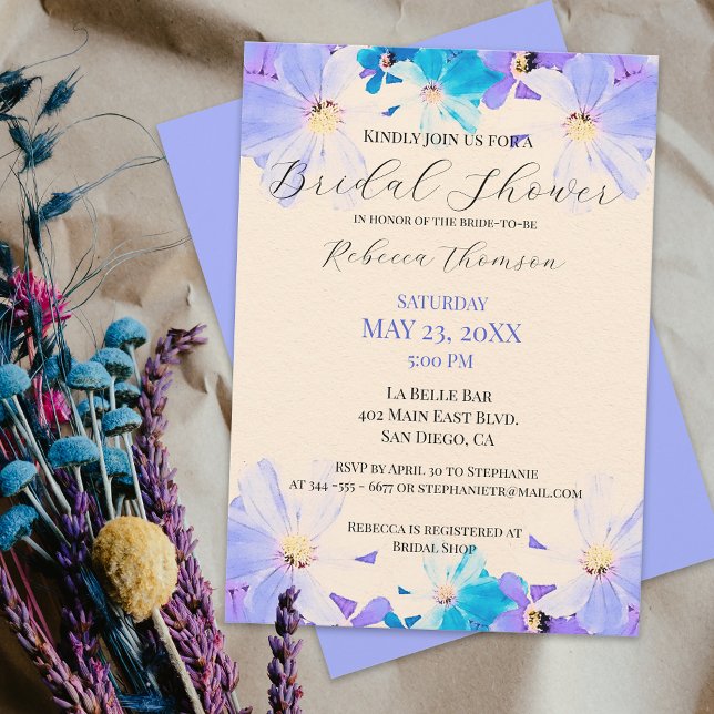 Invitation Aquarelle Purple Et Turquoise Fête des mariées Flo (Créateur téléchargé)