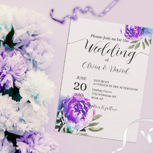 Invitation Aquarelle Purple Fleurs Et Mariage De Foliage
