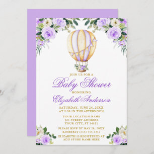 Invitation Aquarelle Purple Floral Air Baby shower