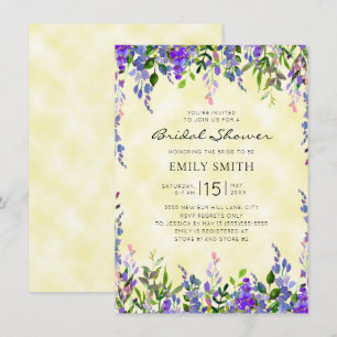 Invitation Aquarelle Purple Floral Jaune Fête des mariées