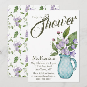 Invitation Aquarelle Purple Floral Pois doux Baby shower