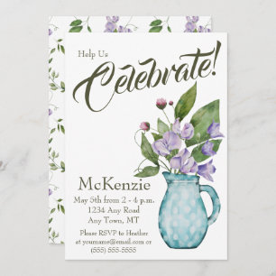 Invitation Aquarelle Purple Floral Swea Peas Party