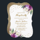 Invitation Aquarelle Purple Gold Flower 90th Birthday Party<br><div class="desc">Plus Jolie fête d'anniversaire florale Invitations dans le Little Bayleigh Store!</div>