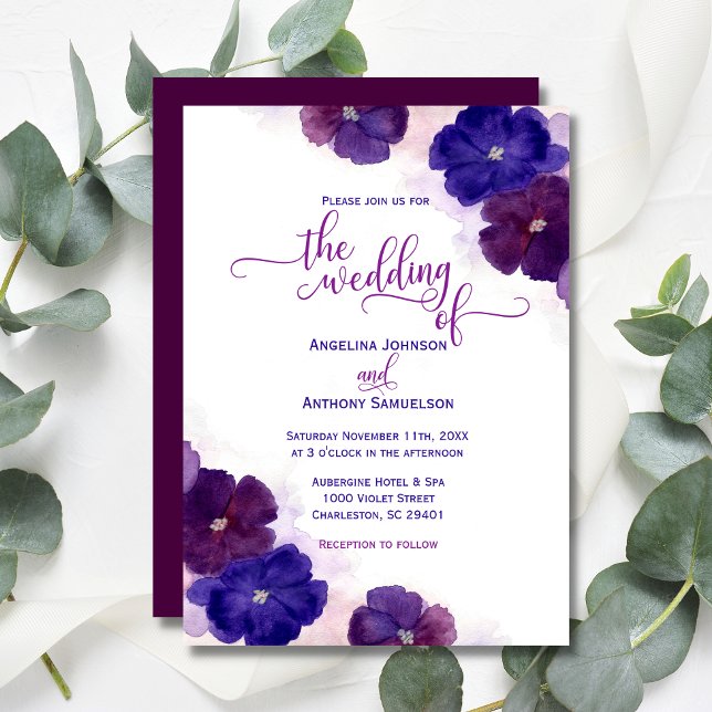 Invitation Aquarelle Purple Plum Royal Blue FlorMariage (Créateur téléchargé)