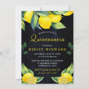 Invitation Aquarelle Quinceanera Citron Bleu Marine Bois