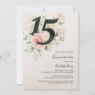 Invitation Aquarelle Quinceanera Florale Rose 15e anniversair