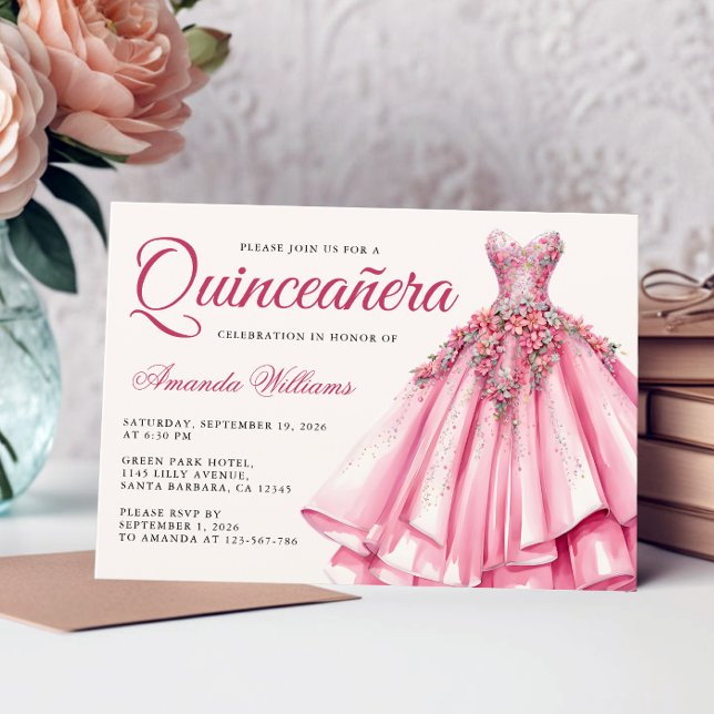 Invitation Aquarelle Quinceanera Rose Gold Gown (Créateur téléchargé)