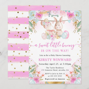 Invitation Aquarelle Rabbit de Pâques et Baby shower de fleur