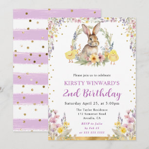 Invitation Aquarelle Rabbit de Pâques et fleurs Anniversaire