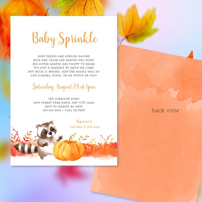Invitation Aquarelle Raccoon Automne Baby Sprinkel (Créateur téléchargé)