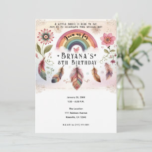 Invitation Aquarelle Rainbow Bird & Feathers Boho Birthday