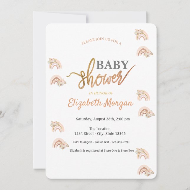 Invitation Aquarelle Rainbow Boho Baby shower de fleurs (Devant)
