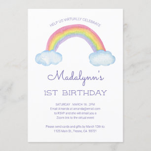 Invitation Aquarelle Rainbow Children Virtual Online Annivers