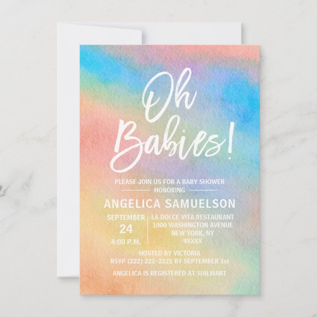 Invitation Aquarelle Rainbow colorée Oh Baby Douche Invit (Devant)