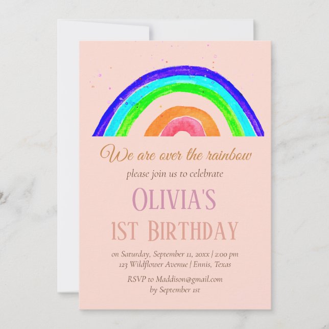Invitation Aquarelle Rainbow Girl Premier anniversaire (Devant)