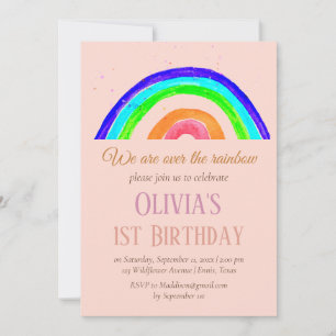 Invitation Aquarelle Rainbow Girl Premier anniversaire
