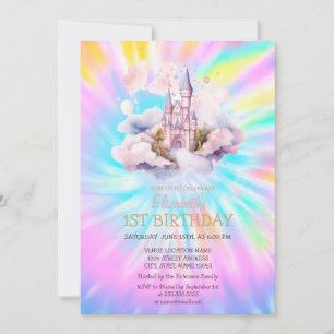 Invitation Aquarelle Rainbow Tie Dye Castle Anniversaire