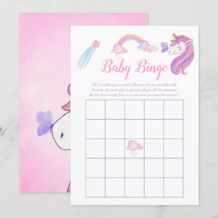 Invitation Aquarelle Rainbow Unicorn Baby Girl Douche Bingo