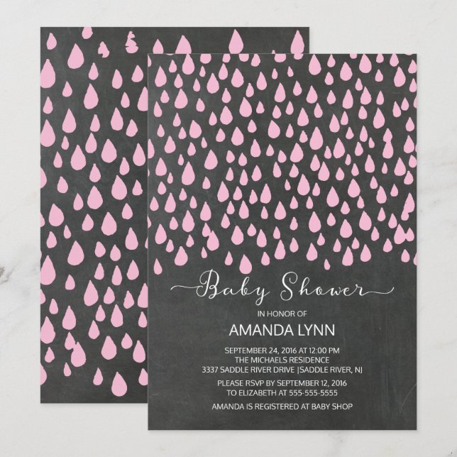 Invitation Aquarelle Raindrops Girls Baby shower (Devant / Derrière)