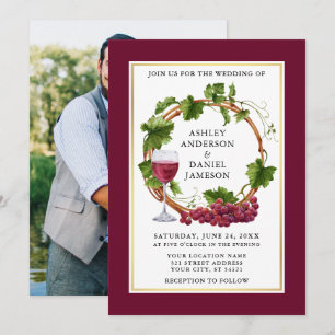 Invitation Aquarelle Raisins Wreath Photo Mariage Bourgogne
