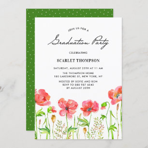 Invitation Aquarelle Red Poppies Garden Graduation Party II